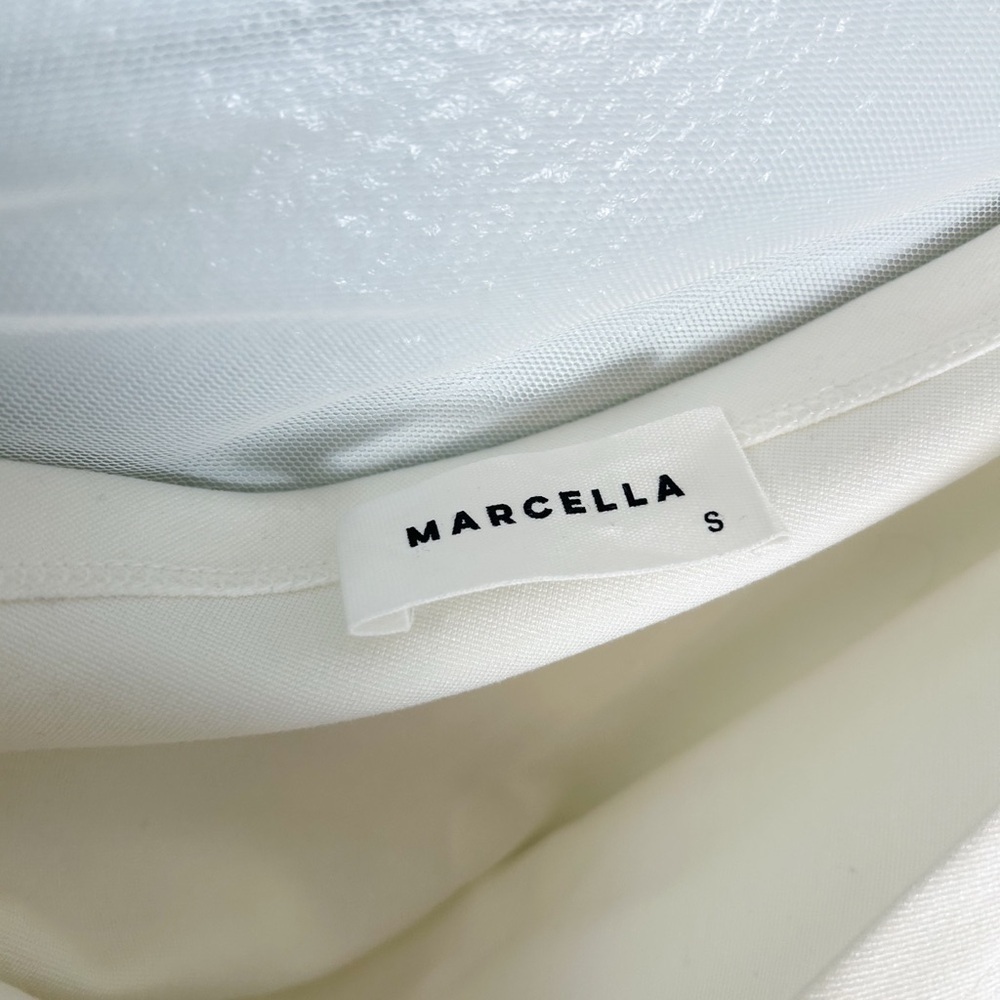 Marcella White One-Shoulder Dress with Mesh Overlay - Picture 6 of 9